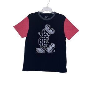 Disney T-shirt Mickey Mouse Black White Outline Red Sleeves Sz L